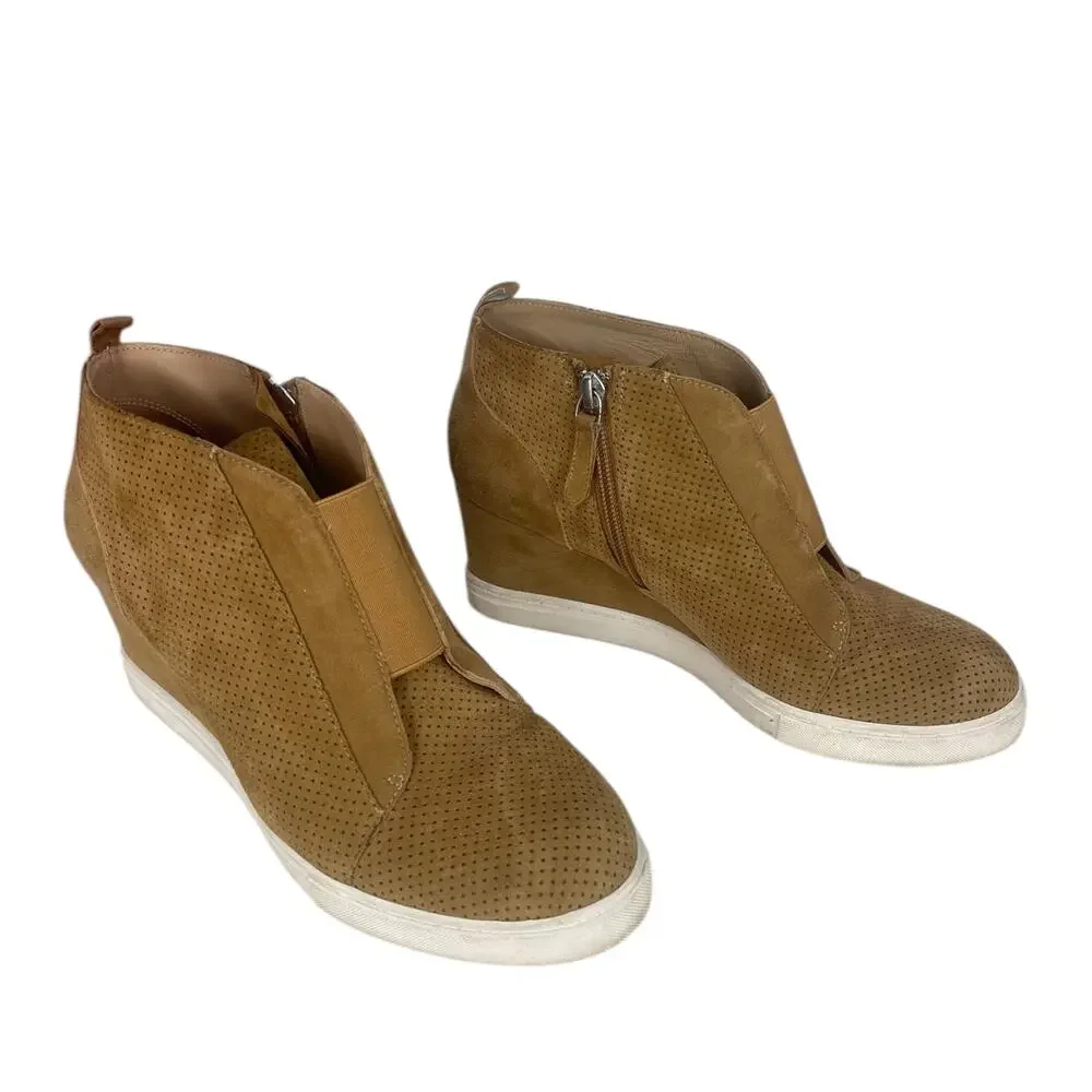 LINEA PAOLO Women's SUEDE PLATFORM WEDGE Shoes Tan Size 7.5 - 3